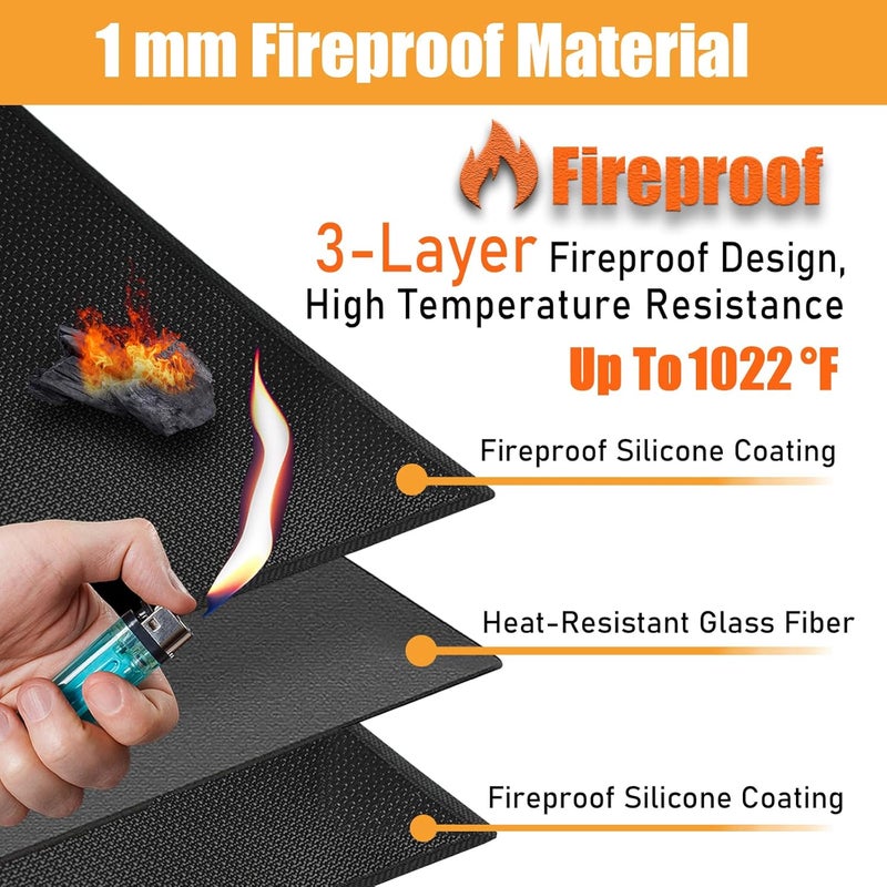 Amerbro 36x48in Heat Resistant Grill Mats for Outdoor Grill to Protect Your Prep Table and Outdoor Grill Table - Fire Proof & Water Proof & Oil Proof BBQ Mat - Black (1mm) - Image 2